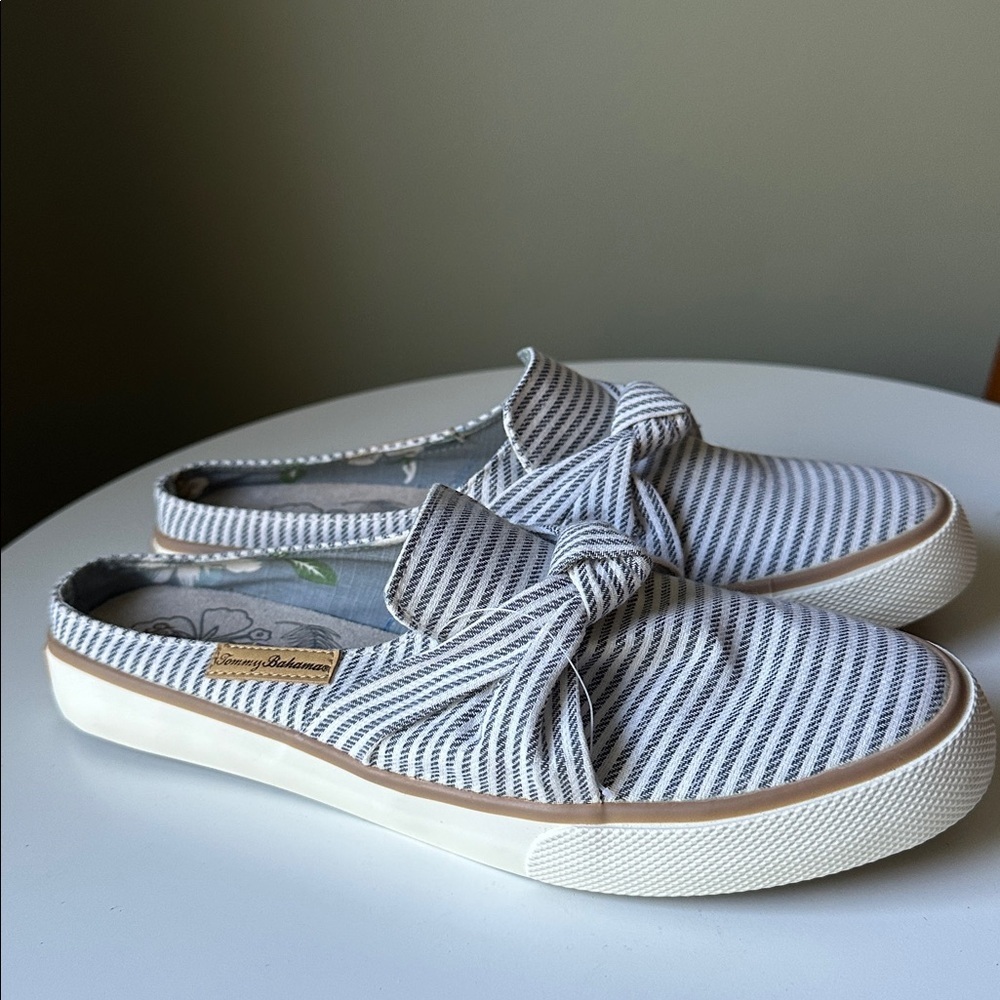 Tommy Bahama Margaritaville Sailor SlipOn Canvas Knot Striped Mule Shoes Coastal